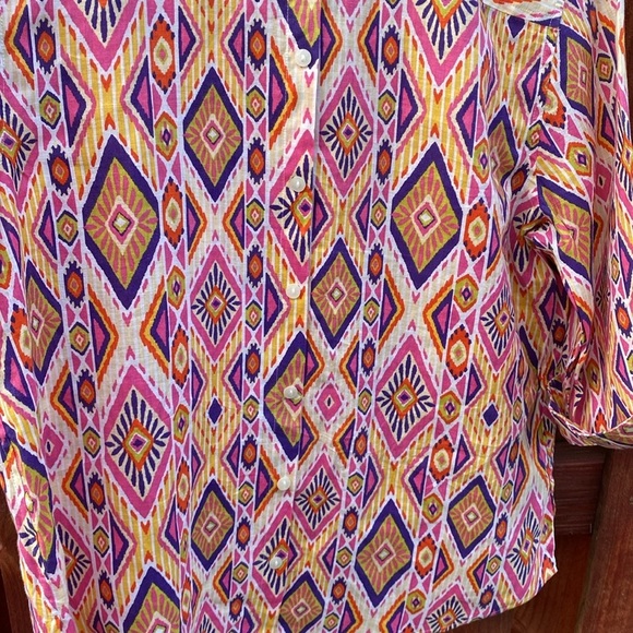 Chico’s Ikat Linen Button-Back Shirt % Linen No Iron Women’s Size L - Picture 14 of 16